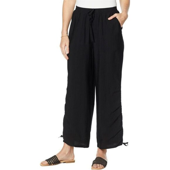Brittany Humble Convertible Wide Leg Pant Black Ruched Drawstring Ankle Small - Picture 2 of 5